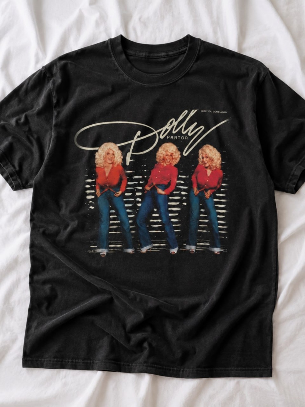 Dolly Gildan Black Graphic Tee with Red & Blue